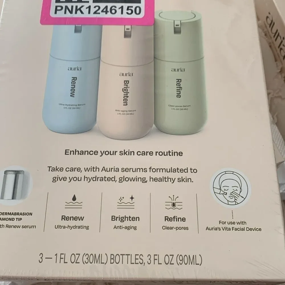 Auria Beauty Face Serum kit -,Refine Brighten Renew Facial Serum in box 29